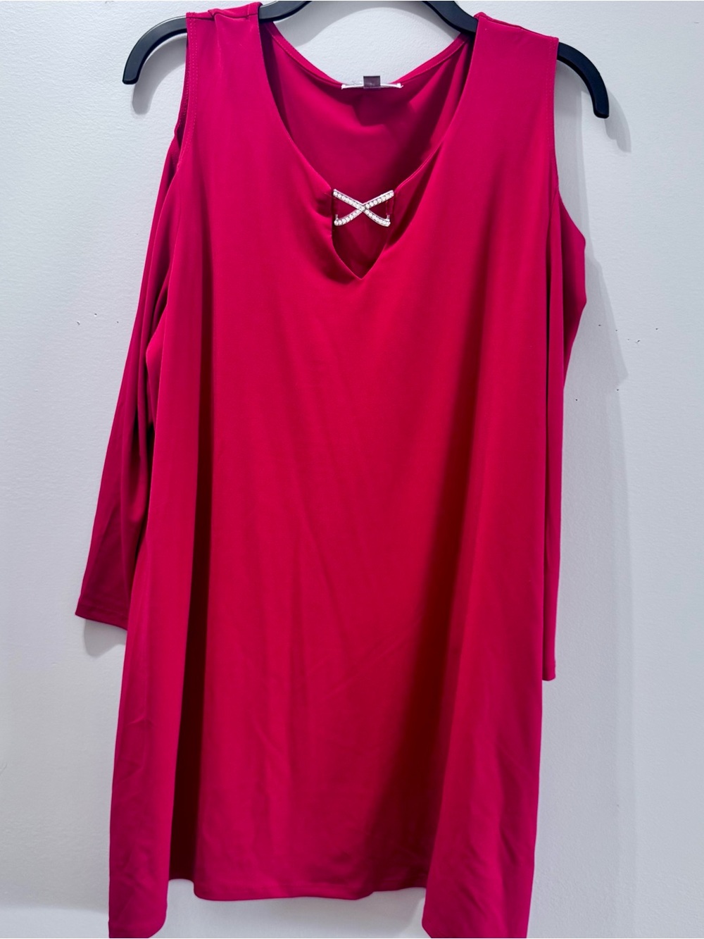 Women's Red Cold-Shoulder Dress Top with Rhinestone Accent, Size XL, NWT